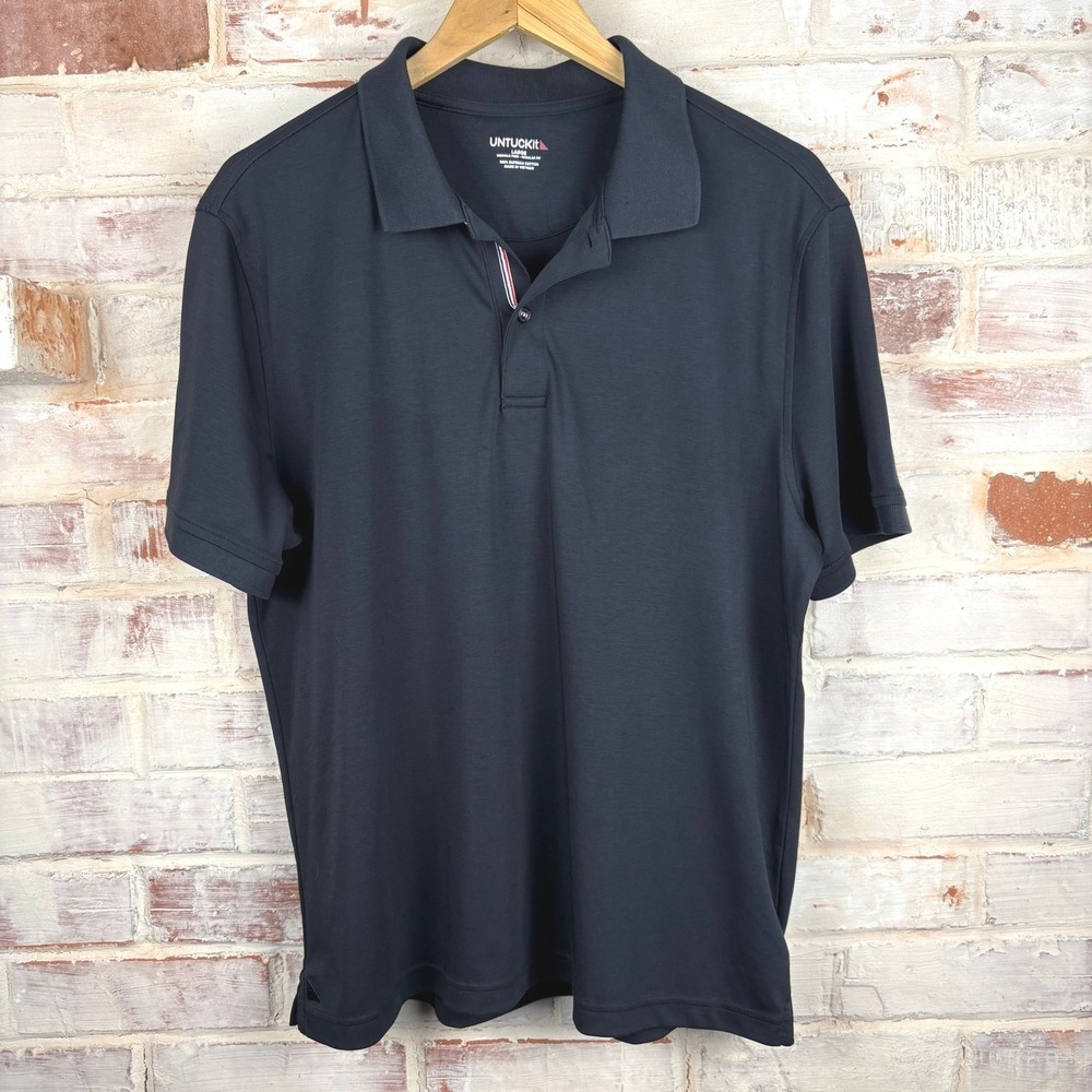 UNTUCKit Mens Navy Supima Cotton Polo Sz L Wrinkle Free Regular Fit Smart Casual
